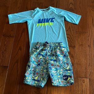 Nike swim shirt and trunks youth medium.